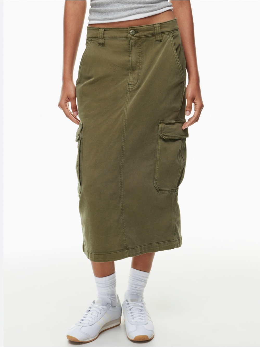 TNA ARITZIA Troop Cargo Midi Denim Skirt Green size 0